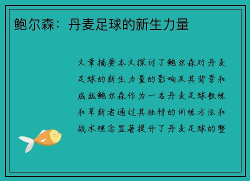 鲍尔森：丹麦足球的新生力量